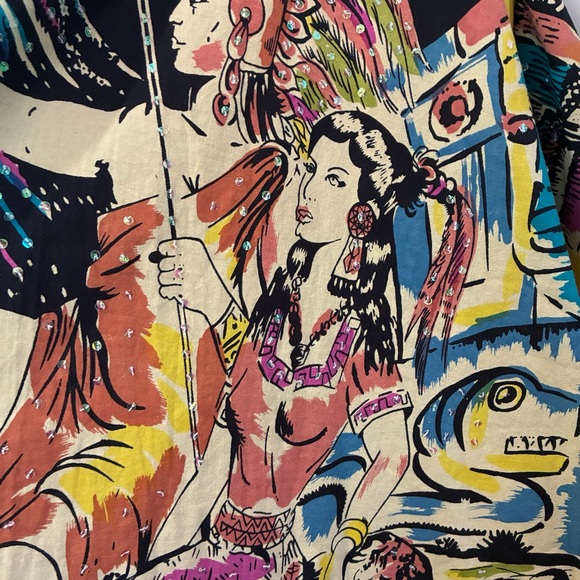 Vintage Funky People Aztec Mayan Ruins Volcano Print Midi Skirt - Picture 2 of 7